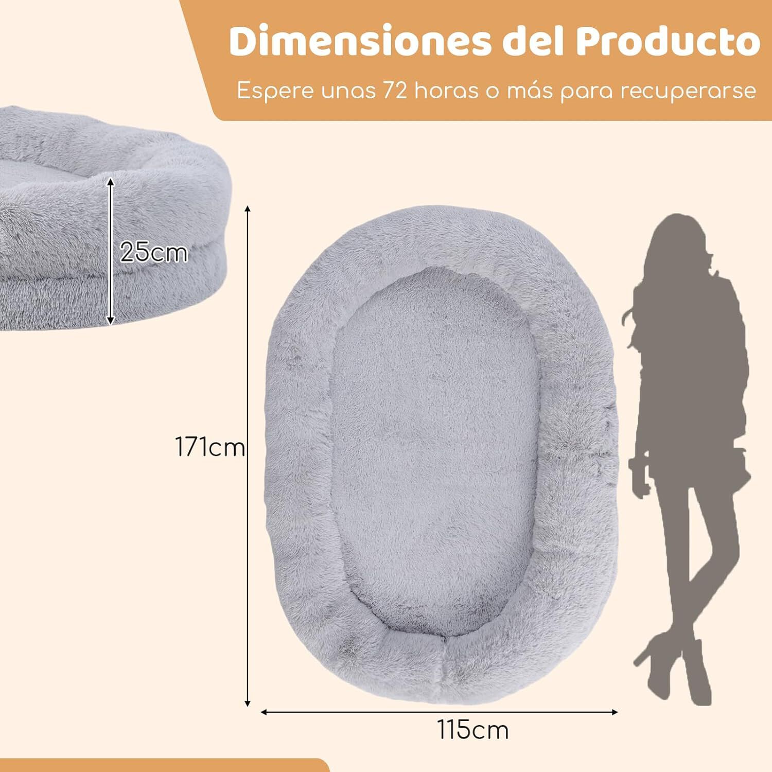 COSTWAY Cama para Mascotas y Personas Adultos, Cama Perro para Siesta Lavable y Esponjosa de Piel, con Manta Suave, Almohada Regordeta, para Personas, Mascotas, 171 x 115 x 25 cm Gris, , large Imagen numero 2