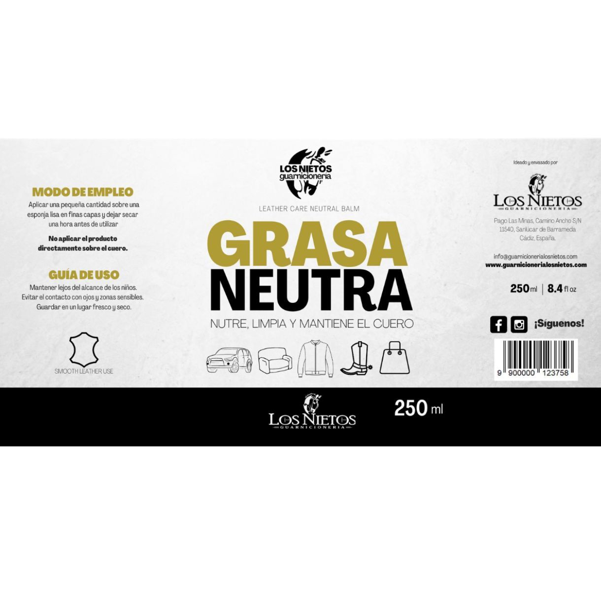 Grasa neutra | 250 ml | Equipamiento para el caballo | Producto de Guarnicioner&iacute;a | Tradici&oacute;n artesana | Color Blanco | Los Nietos, , large Imagen numero 2