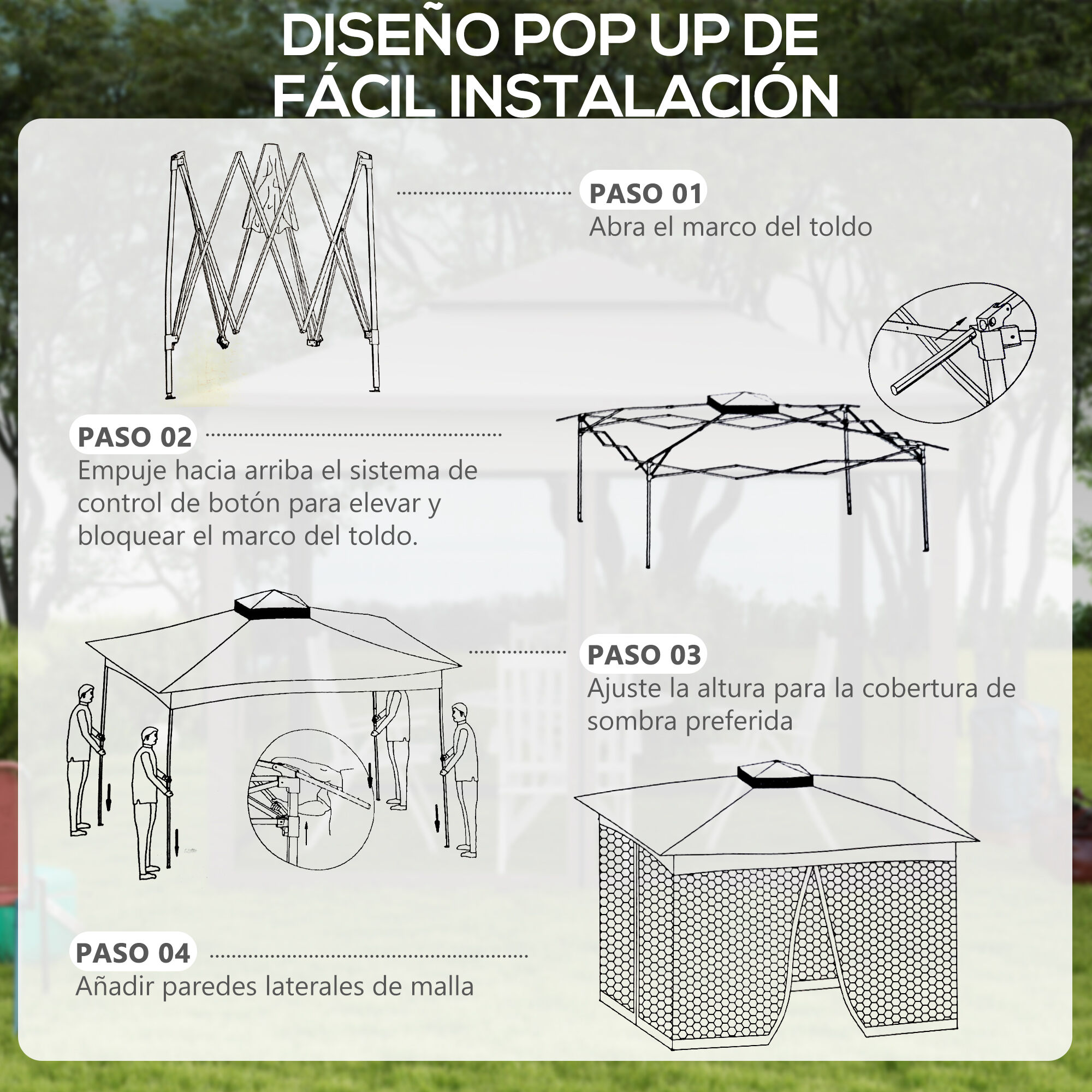 Outsunny Carpa Plegable 325x325x270 cm Cenador de Jard&iacute;n Gazebo con Doble Techo Paredes Laterales Desmontables y Marco Met&aacute;lico para Camping Fiestas Crema, , large Imagen numero 5