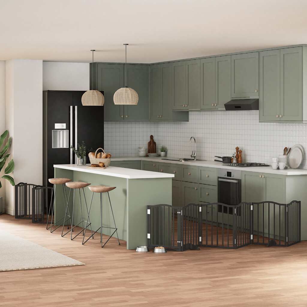 vidaXL Puerta de perros plegable 15 paneles madera &aacute;lamo negra 750 cm, , large Imagen numero 7