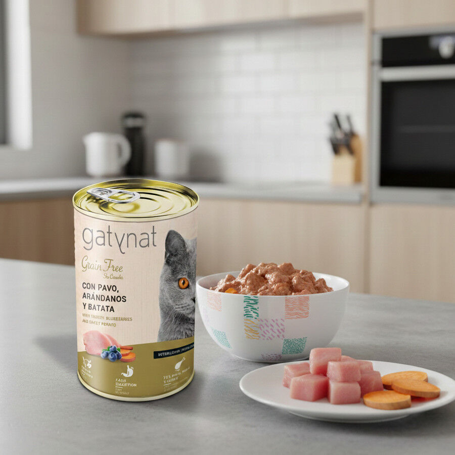 12 Latas x 85 g Gatynat Lata Grain Free Pavo, Ar&aacute;ndanos y Batata para gatos - Pack ahorro, , large Imagen numero 3