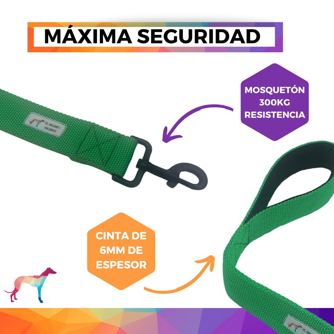EGV - Correa corta perro 4cm ancho, asa neopreno y mosquet&oacute;n reforzado. 50cm longitud. (Verde), , large Imagen numero 3