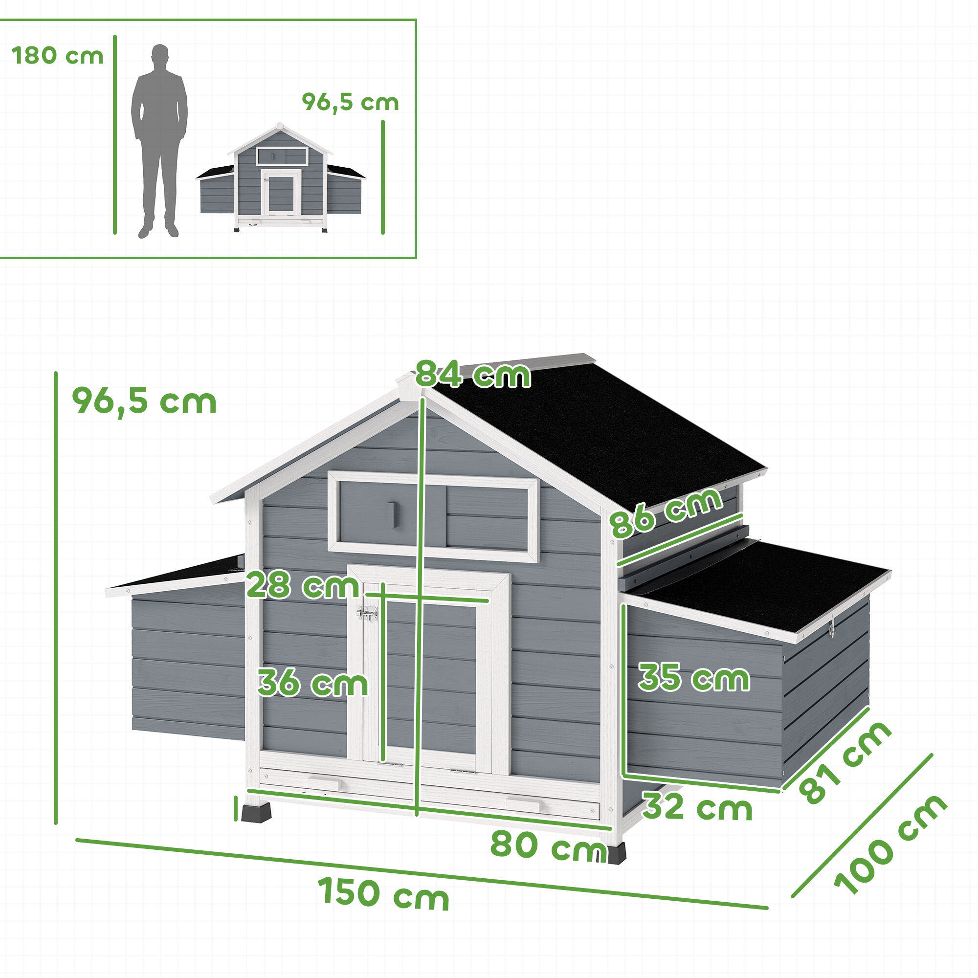 PawHut Gallinero de Madera Gris, , large Imagen numero 3