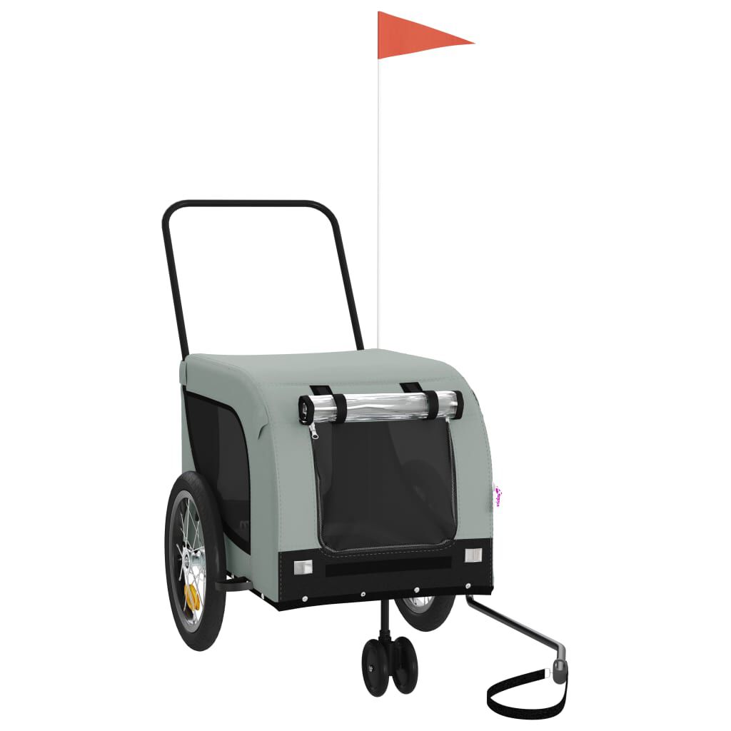 vidaXL Remolque de bicicleta para perros hierro tela Oxford gris negro, , large Imagen numero 11