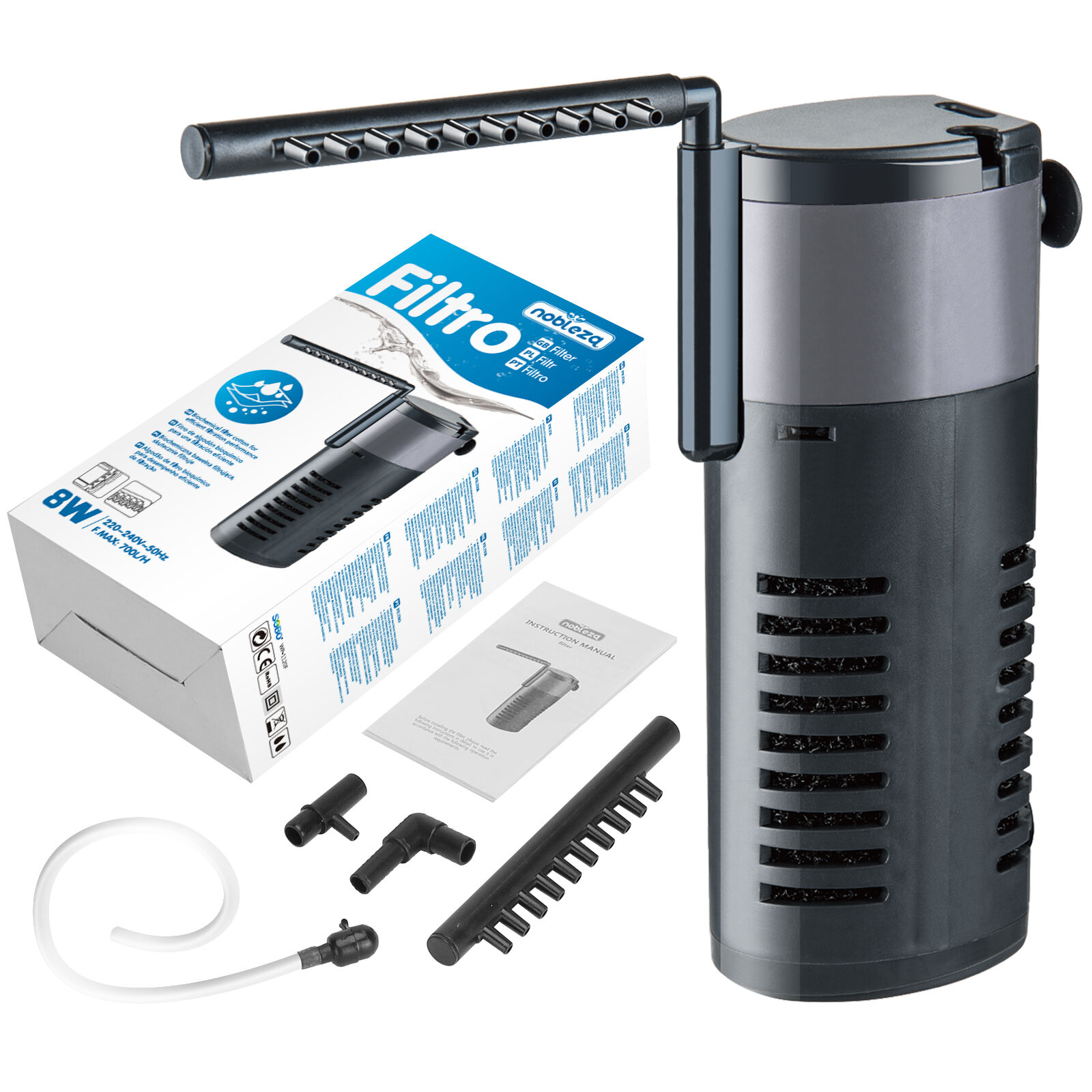 Nobleza - 8w Filtro de acuario interno para agua limpia y saludable, f&aacute;cil de mantener, filtraci&oacute;n mec&aacute;nica, biol&oacute;gica y qu&iacute;mica, varios tama&ntilde;os, , large Imagen numero 1