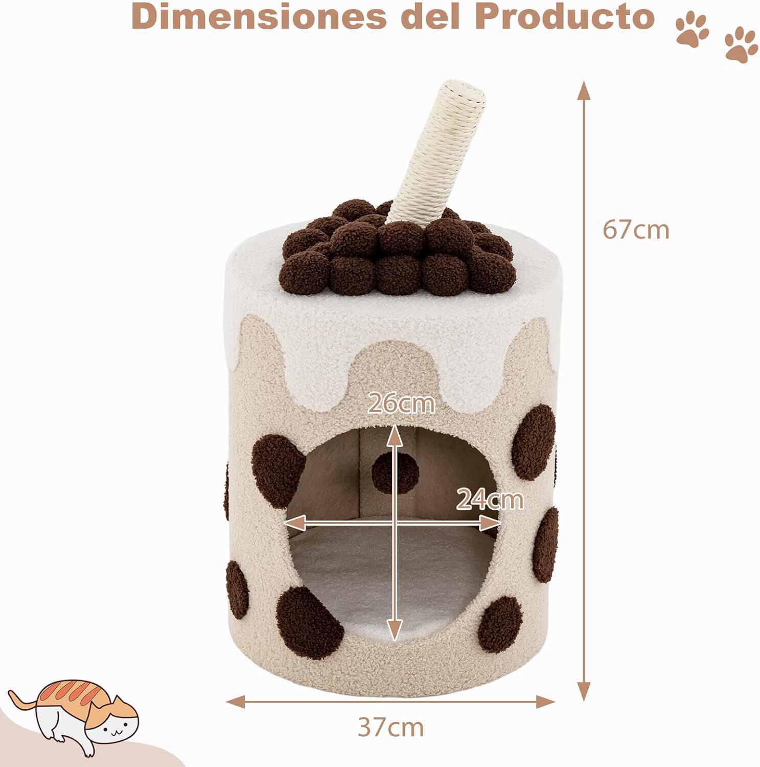 COSTWAY Torre de &Aacute;rbol para Gatos en Forma de T&eacute; de Burbujas, Condominio para Gatos, Cueva para Gatos con Rascador de Sisal y Bola Colgante (Caf&eacute; y Beige), , large Imagen numero 5