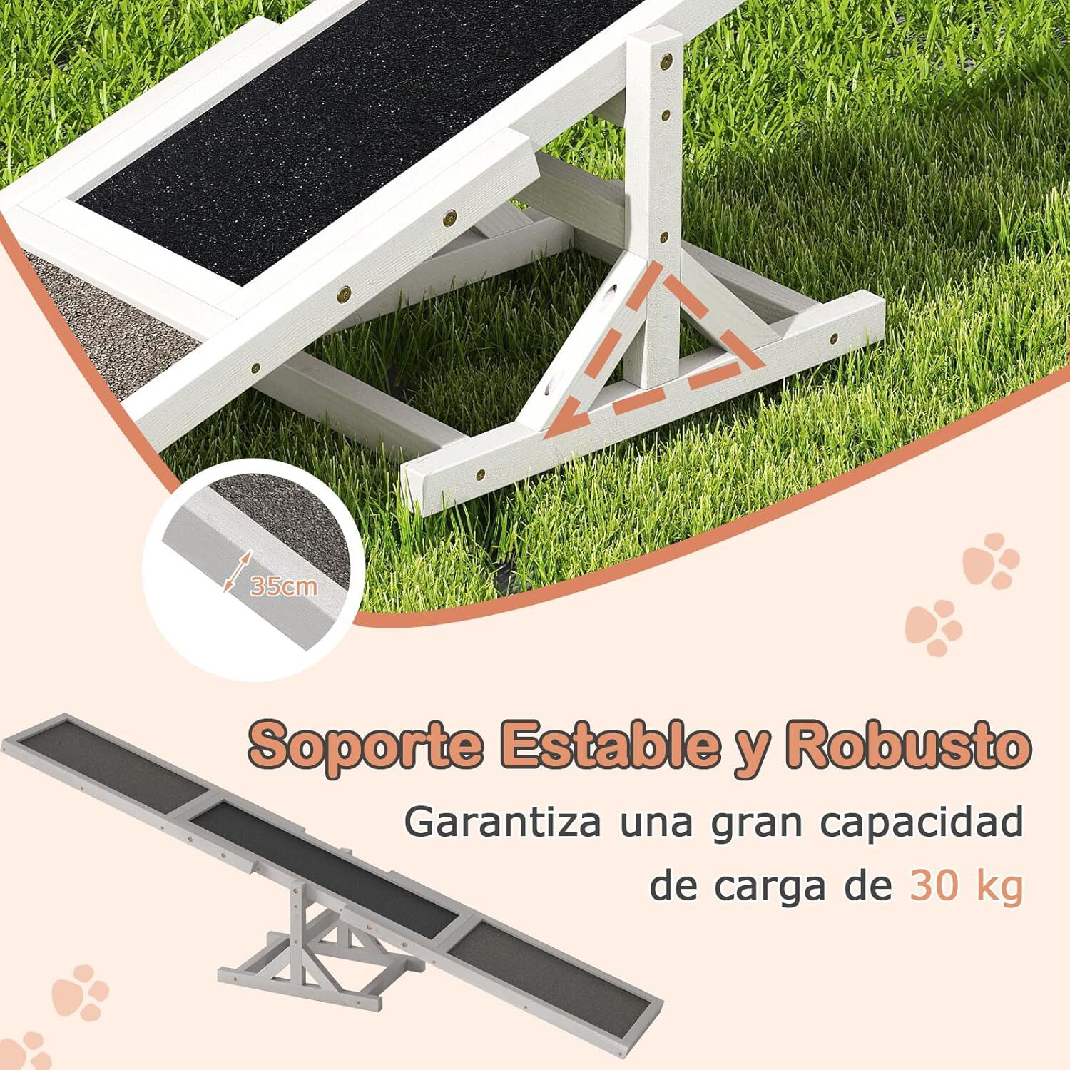 COSTWAY Balanc&iacute;n de Agilidad para Perros de Madera, Equipo de Entrenamiento con Superficie Antideslizante, Soporte Estable, Capacidad 60 kg, Ideal para Perros, Interior y Exterior (Blanco), , large Imagen numero 4