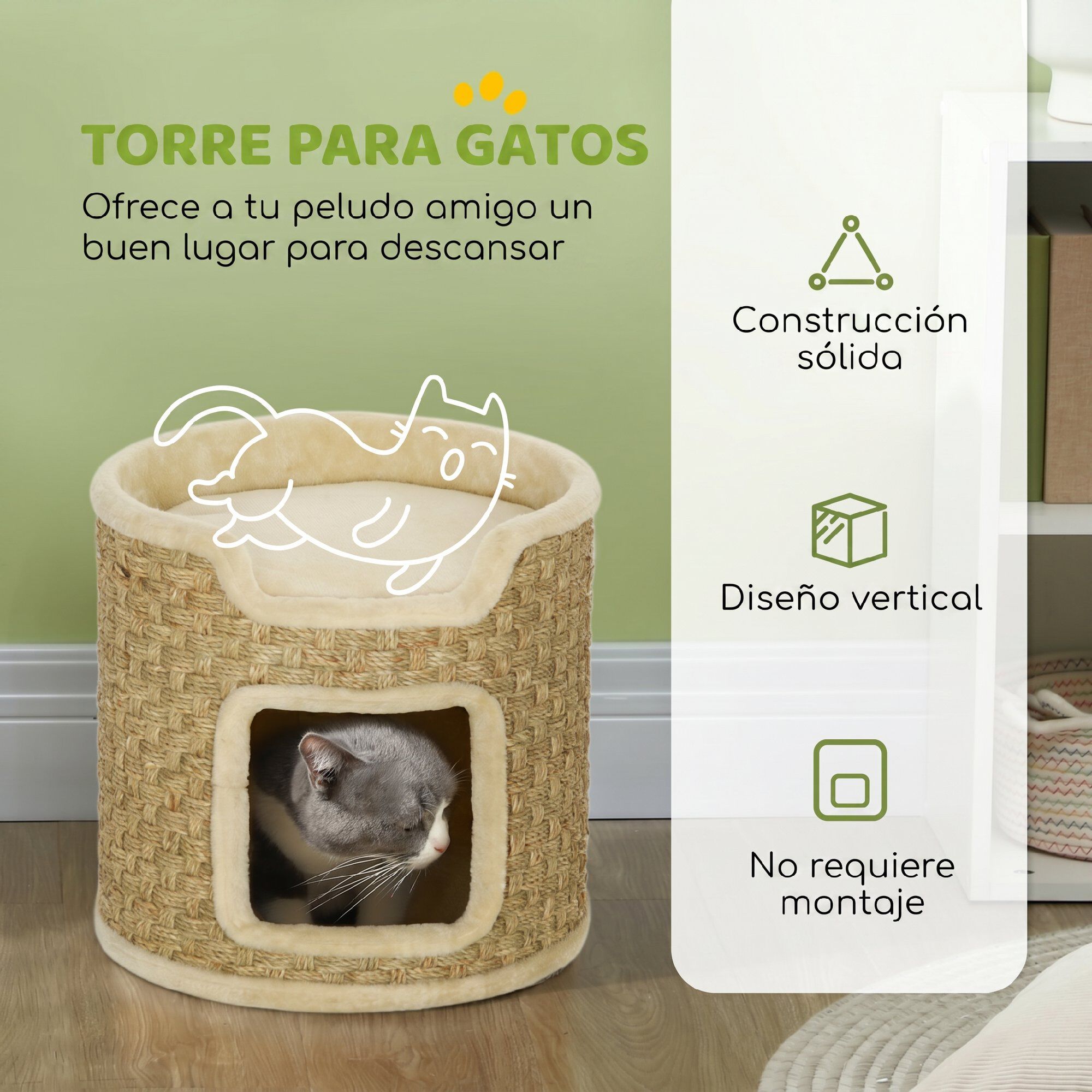 PawHut Barril Rascador Gato Caqui, , large Imagen numero 4