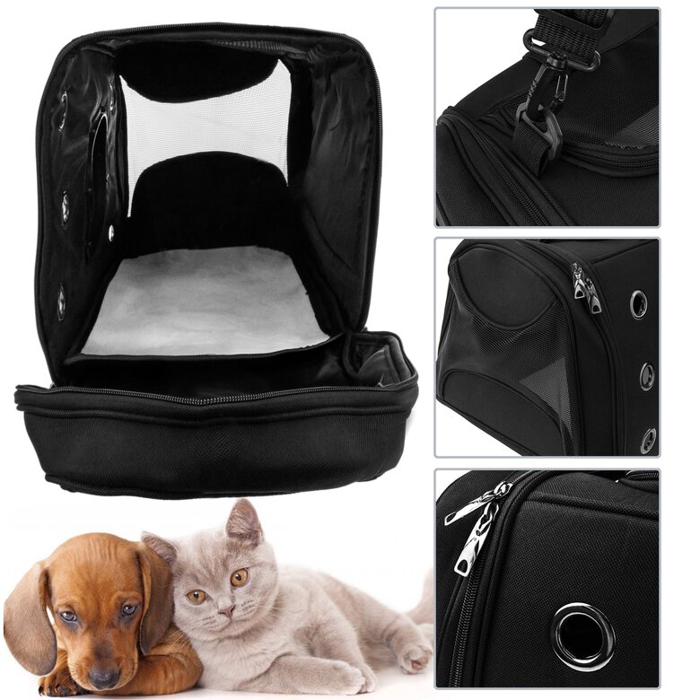Maleta para transporte de mascotas gato y perro Transportin de lona negra, , large image number null
