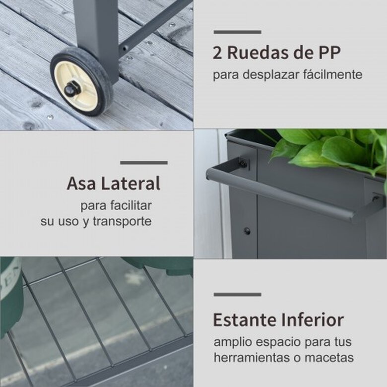 Jardinera elevada de metal con ruedas color Gris, , large image number null