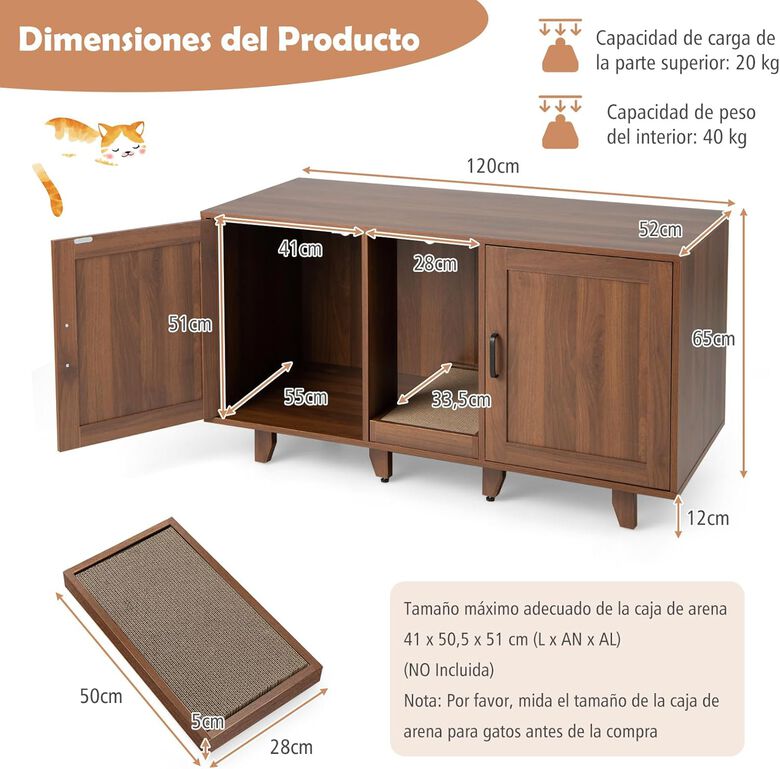 COSTWAY Cajas de Arena con Arenero Cubierto y Tablero Rascador en Marrón para gatos thumbnail
