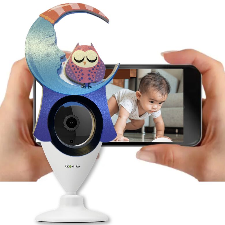 Cubierta Decorativa para Cámara WiFi, Diseño de Luna Azul con pequeño Buho thumbnail