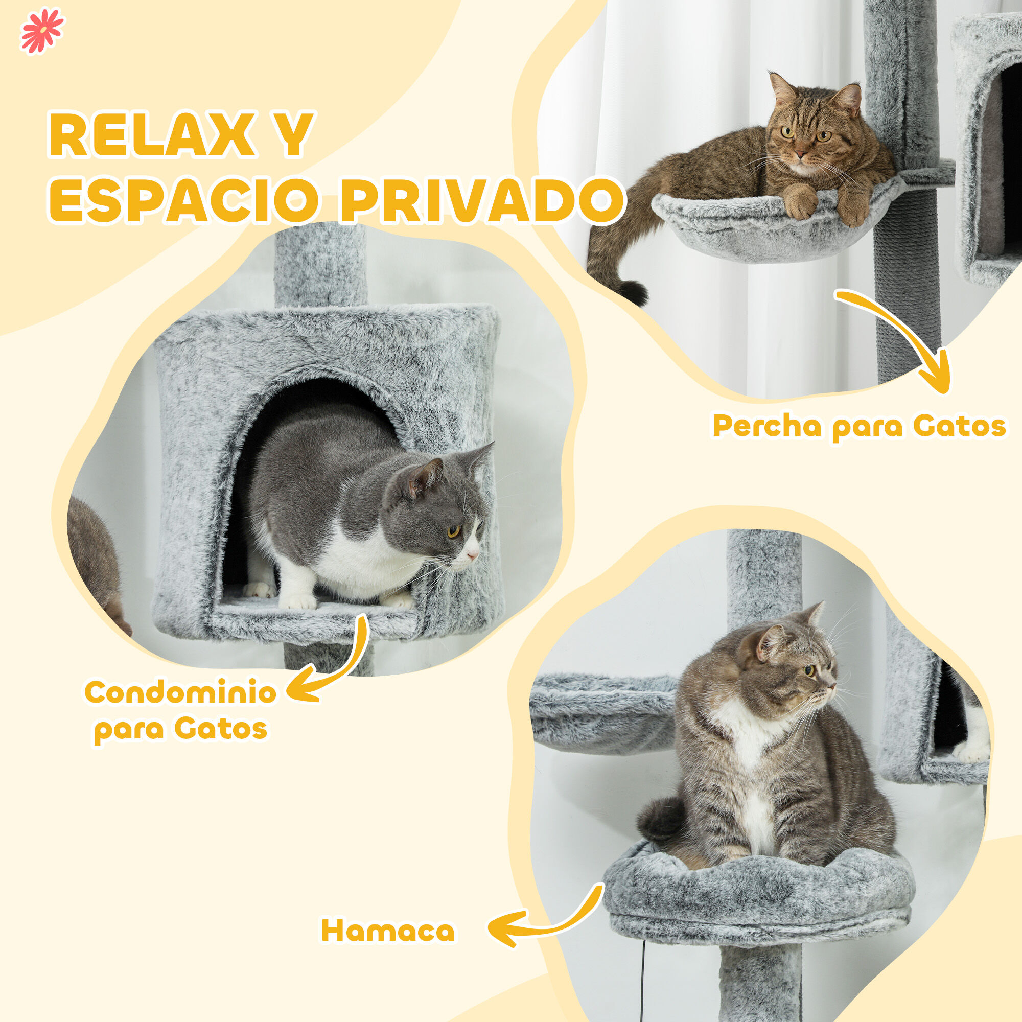 PawHut &Aacute;rbol para Gatos Gris, , large Imagen numero 5