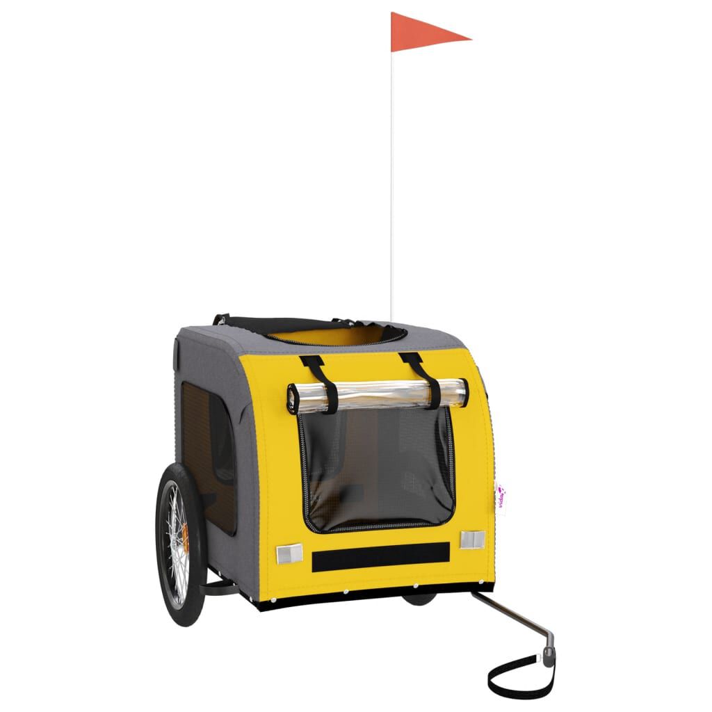 vidaXL Remolque bicicleta para perros hierro tela Oxford amarillo gris, , large Imagen numero 2