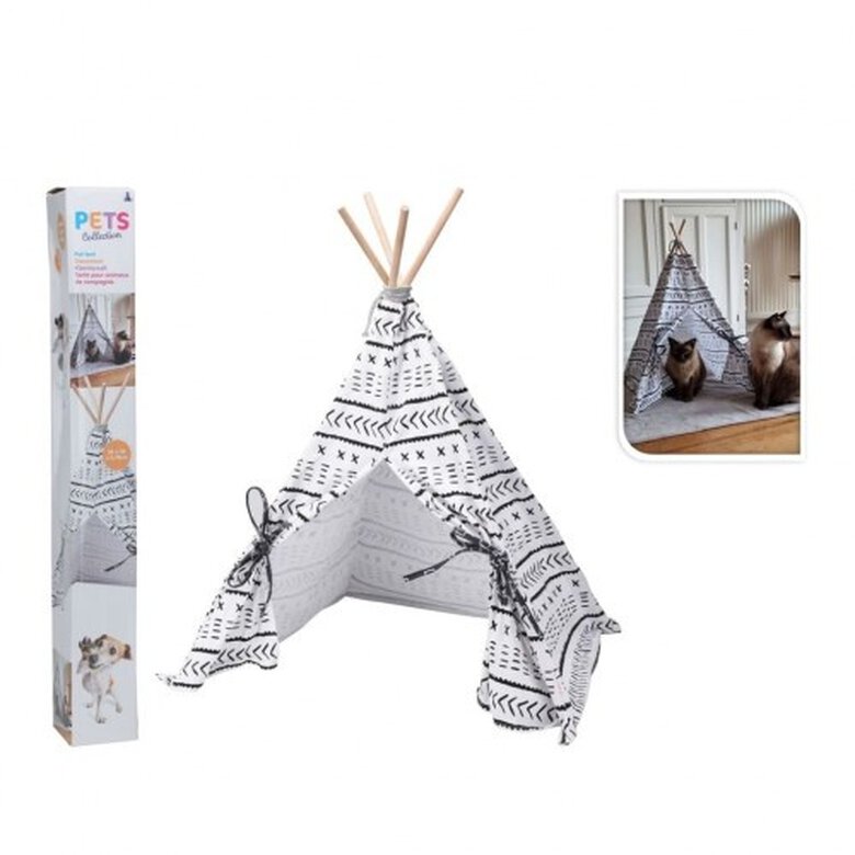 Pets Collection cama tipi con carpa de lona blanco para gatos, , large image number null