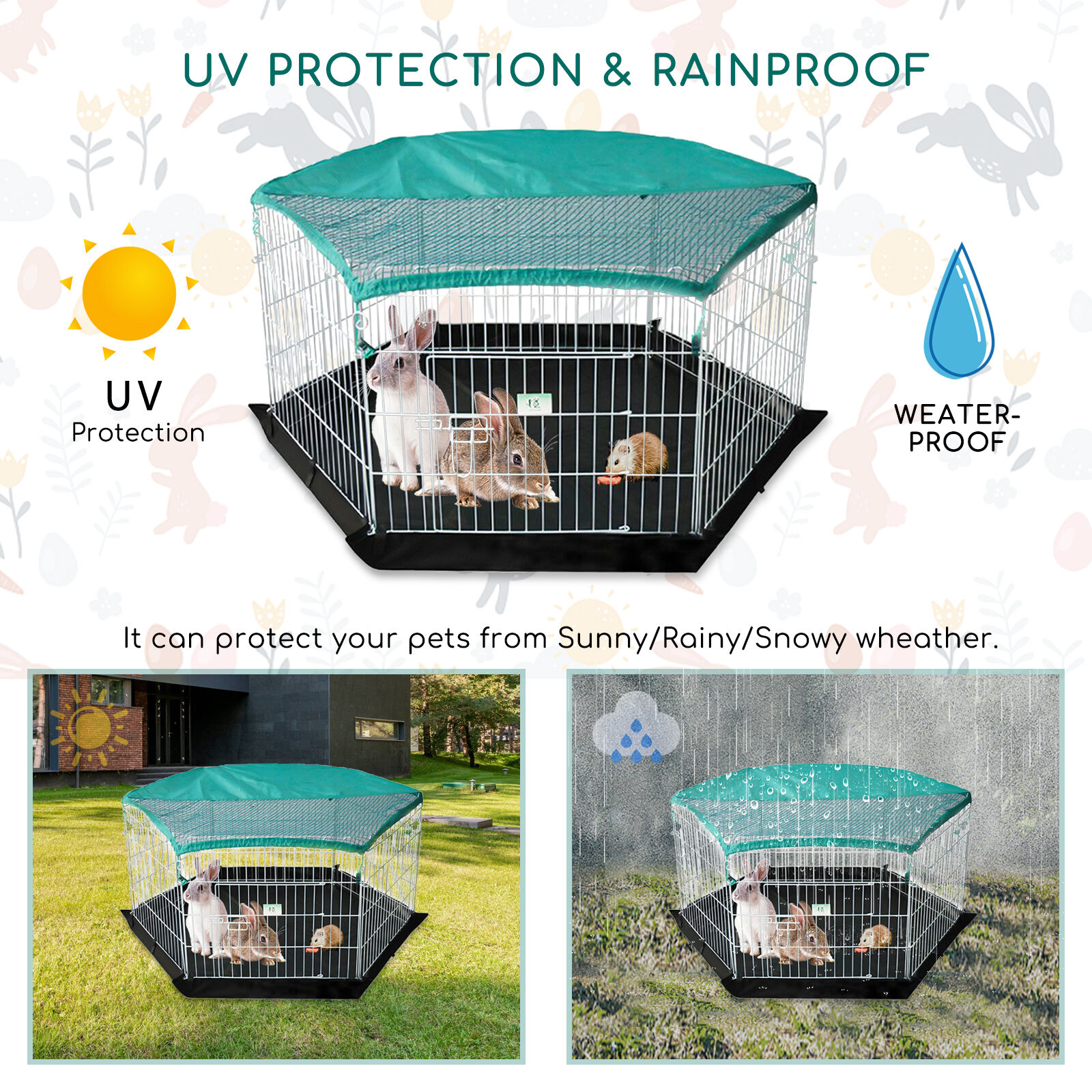 Nobleza 6 Paneles Plegable Jaula para Mascotas Peque&ntilde;os, Valla Met&aacute;lica para H&aacute;mster, Recinto Exterior Protegido para Conejos - Tama&ntilde;o (L112*W96*H56.5cm)(1), , large Imagen numero 2