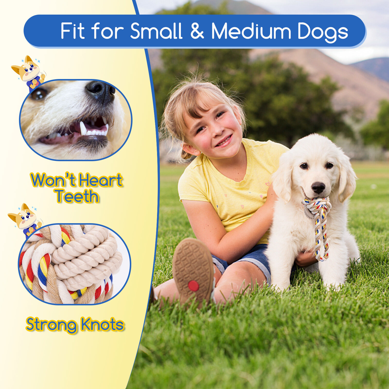 Nobleza Correa de Juguetes Interactivos para Perros 2 Pack, Juguete Perro de Cuerda de Algod&oacute;n 100% Natural, Juguete Indestructible para la Dentici&oacute;n del Cachorro - Juguete de Tira y Afloja - 20cm, , large Imagen numero 3