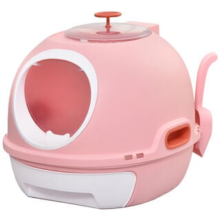 PawHut caja de arena para gatos abatible bandeja extraíble y pala rosa para gato