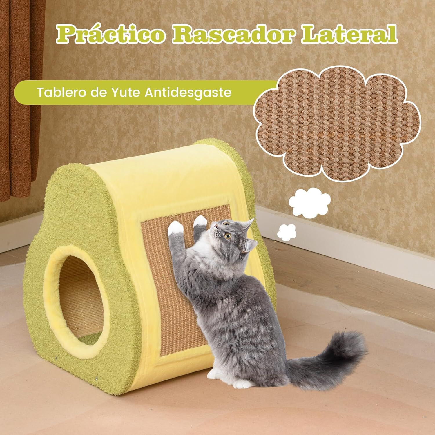 COSTWAY Casa para Gatos, Cama Gato en Forma de Aguacate Adorable con Tablero de Jute para Rascar, Agujero Redondo para Gatos, Condominio Compacto para Gatos de Interior, 35 x 33 x 40 cm thumbnail
