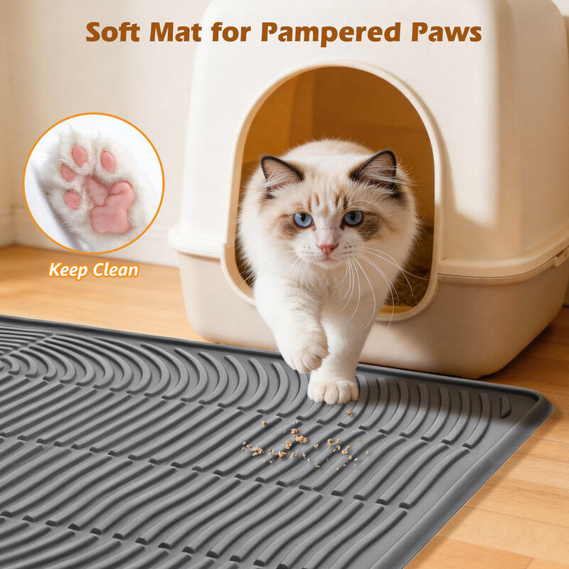 Nobleza Alfombra para Arena de Gatos XXL (101 x 71 cm) - Esterilla para Arenero de Silicona Impermeable con Bordes Elevados Anti-Fugas, Malla Recogedora de Arena Antideslizante y Lavable, Gris, , large Imagen numero 2