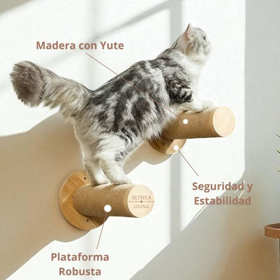 Althea Living - Estante de Escalada para Gatos Coral, set de 2 piezas, madera de roble y yute, , large Imagen numero 3