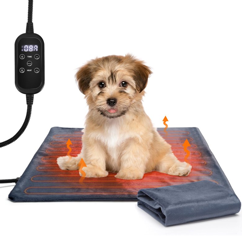 Almohadilla Térmica Para Gatos Y Perros 45x45 Cm - 6 Temperaturas Y 5 Temporizadores Ajustables, Impermeable, Con Funda De Felpa Extraíble