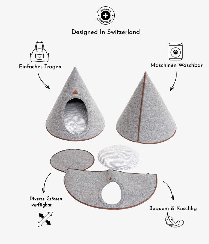 Pet and Co Cueva De Cama De Fieltro Gris Tonto - Perros, , large Imagen numero 5