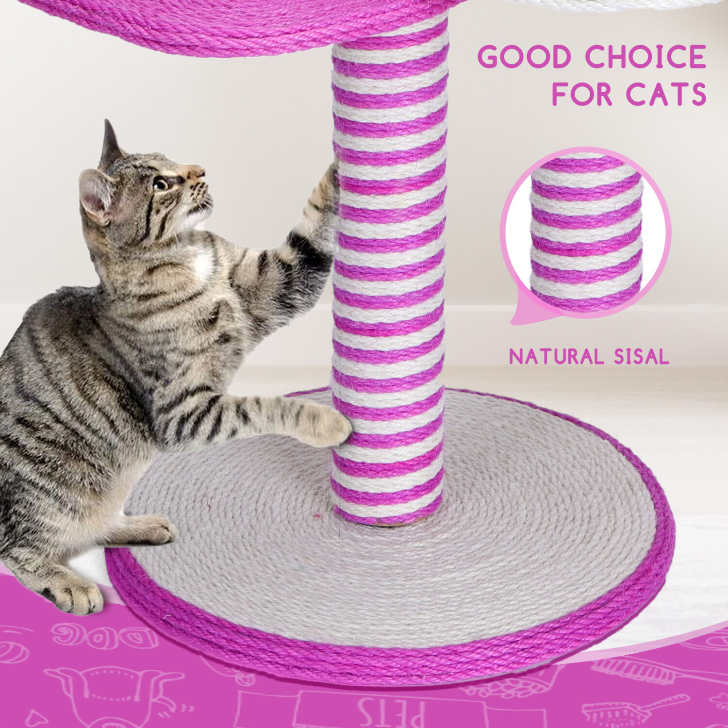 Nobleza - Juguete rascador para Gatos, Tipo Columna con Pelotas, L29*W29*H38CM(Rosa), , large Imagen numero 5