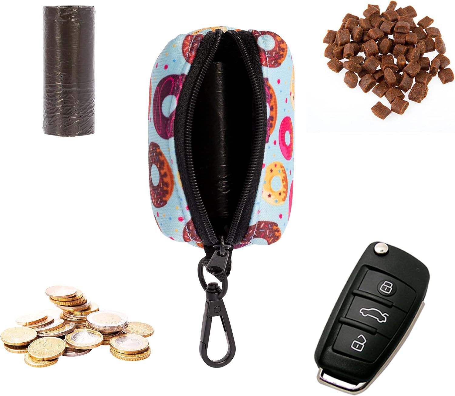 Dispensador de Bolsas Caca Perro Super Doggy&reg; - Porta Bolsas de Excrementos con Mosqueton - Bolso Accesorios para Mascotas - Incluye un Rollo de Bolsas (Donuts), , large Imagen numero 4