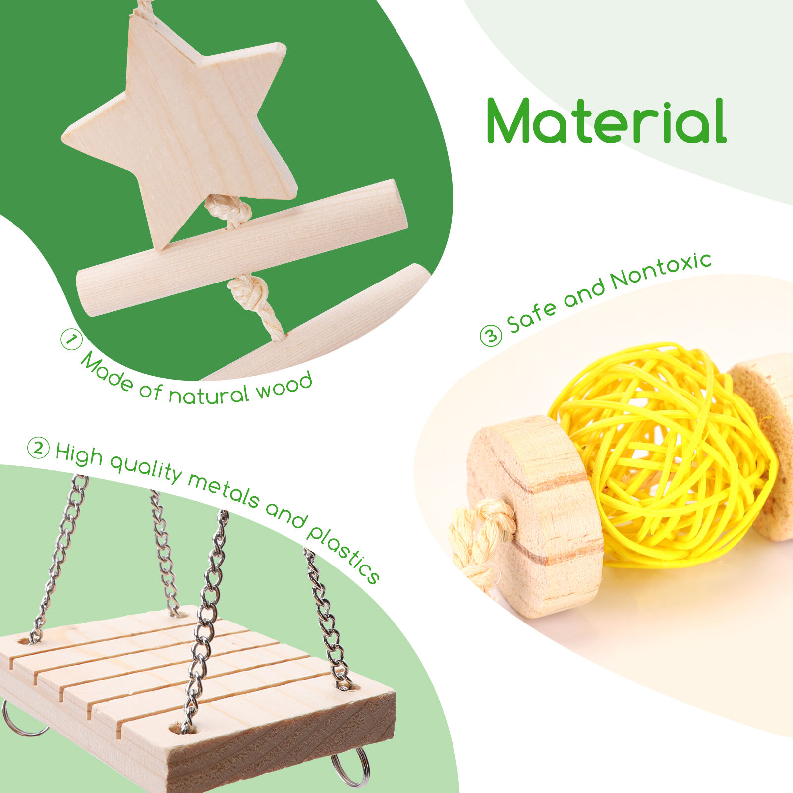 Nobleza 4 Unidads Juguete para P&aacute;jaros de Madera, Columpio de Cuerda de Algod&oacute;n para P&aacute;jaros, Juguetes para Colgar de Jaula, , large Imagen numero 2