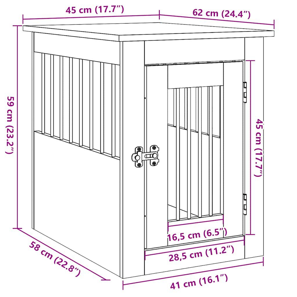 vidaXL Jaula para perros madera ingenier&iacute;a gris hormig&oacute;n 55x75x65 cm, , large Imagen numero 15