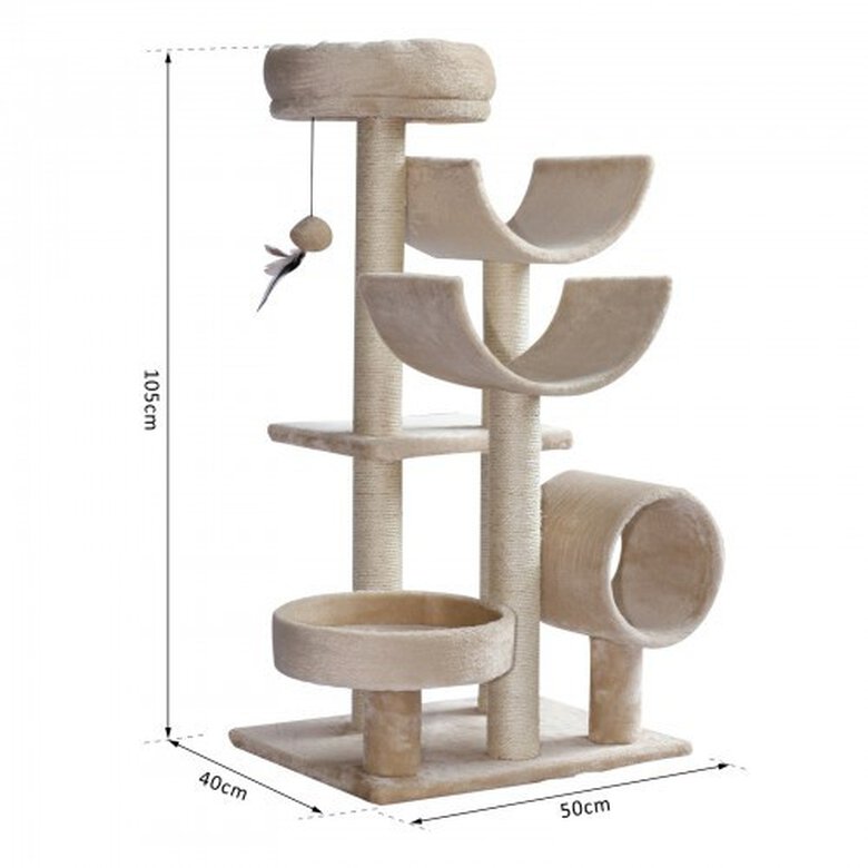 Pawhut árbol rascador con tubo de juego beige para gatos, , large image number null