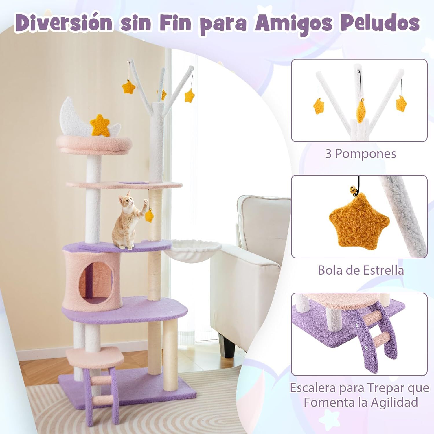 COSTWAY Torre para Gatos con Postes Rascadores y Hamaca para Gatos thumbnail