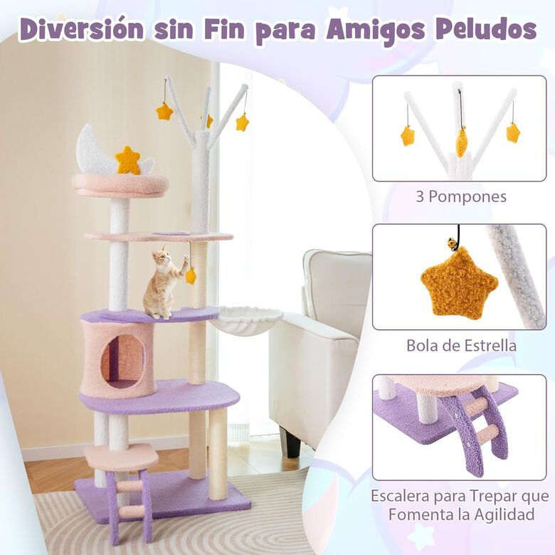 COSTWAY Torre para Gatos con Postes Rascadores y Hamaca para Gatos thumbnail