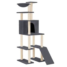 Vida XL Rascador grande con cueva y postes de sisal gris oscuro para gatos