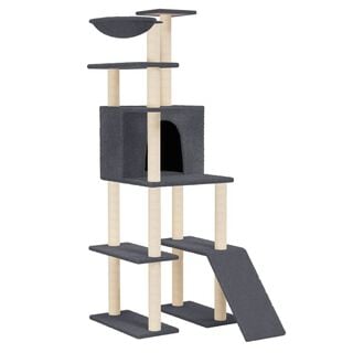 Vida XL Rascador grande con cueva y postes de sisal gris oscuro para gatos