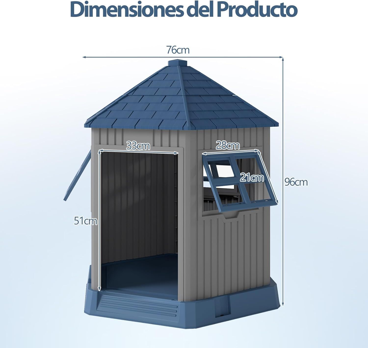 COSTWAY Caseta Perros Exterior de Pl&aacute;stico, 76x90x96 cm, Casa para Perros Grande con 2 Ventanas y Claraboya, Techo Inclinado, Entrada Amplia, Impermeable, Caseta para Perro en Forma de Granero, , large Imagen numero 5