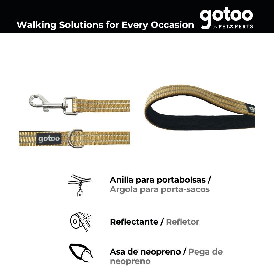 Gotoo Correa de nylon reflectante beige para perros, , large Imagen numero 3