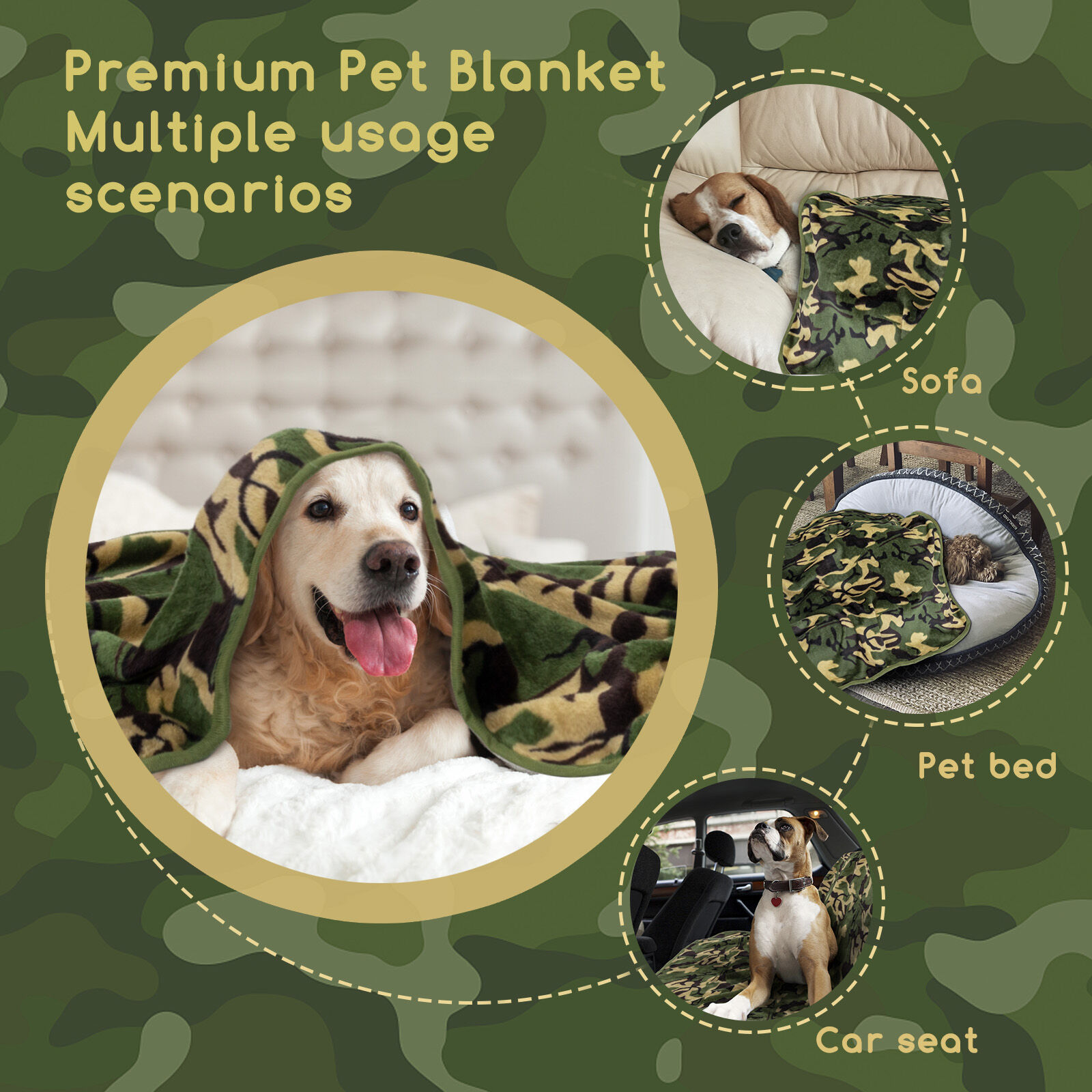Nobleza Manta Suave de Felpa para Perros, Manta Suave y C&aacute;lida para Perros Gatos y Otras Mascotas, Lavable, Manta de Alta Calidad para Cama y Sof&aacute; para Perro, Verde Camuflado 120 * 100 cm, , large Imagen numero 4