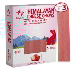 Pawfect Masticables dentales de queso del Himalaya, sabor fresa, paquete de 3 masticables para perros grandes
