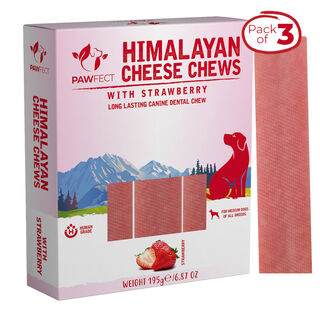 Pawfect Masticables dentales de queso del Himalaya, sabor fresa, paquete de 3 masticables para perros grandes
