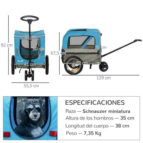 PawHut Remolque Azul con Negro para perros, , large Imagen numero 2