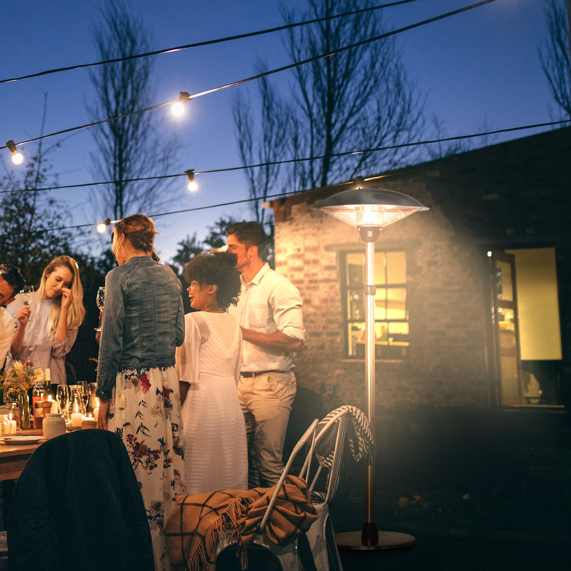 Outsunny Calefactor de Pie de Exterior 1200/1800/3000W Estufa de Infrarrojos con 3 Niveles de Calor Altura Ajustable Protecci&oacute;n IP44 para Terraza Patio Aluminio Acero Inoxidable &Oslash;58,5x160-200 cm Plata, , large Imagen numero 2