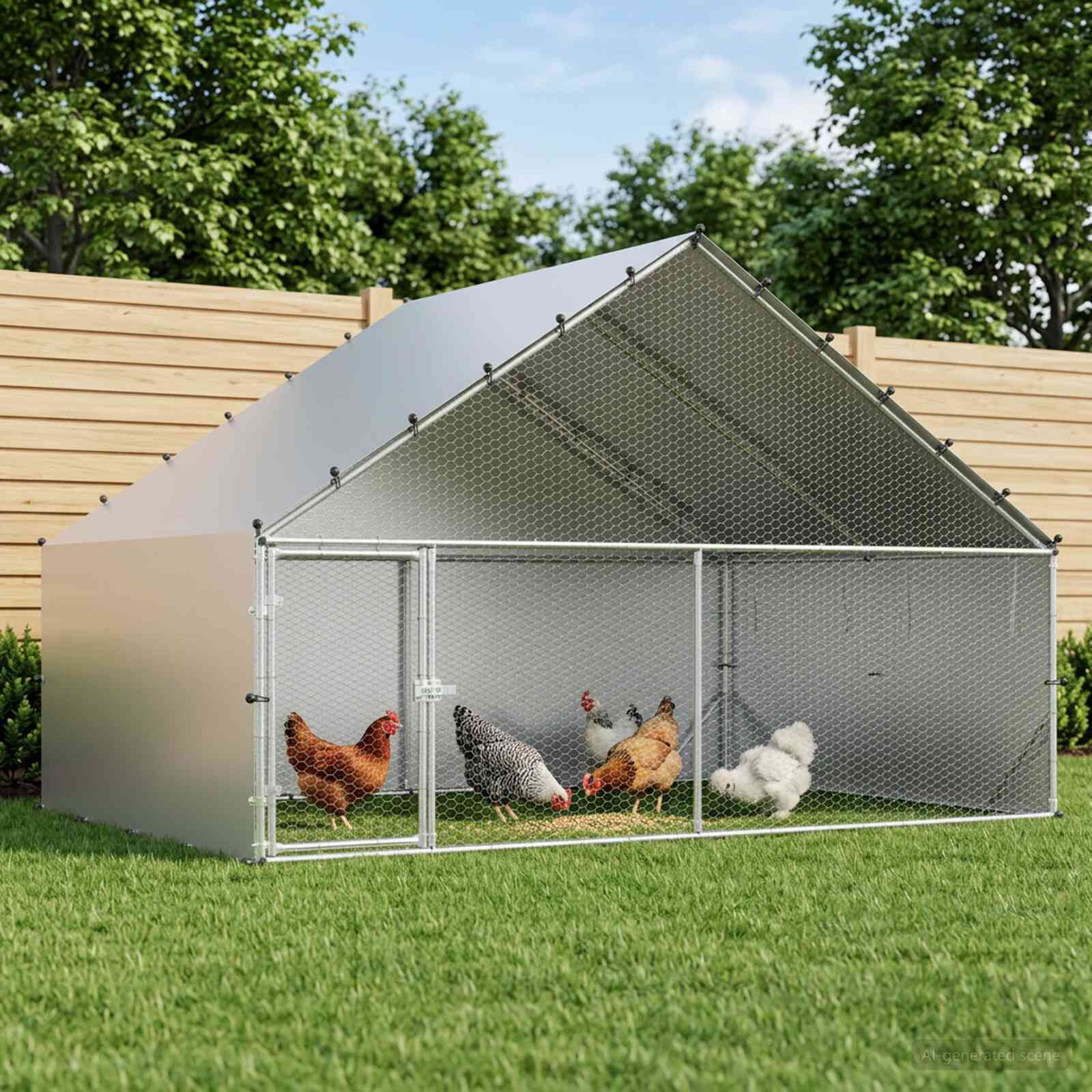 vidaXL Gallinero con Techo Plateado Acero Galvanizado Casa para Pollos Recinto, , large Imagen numero 2
