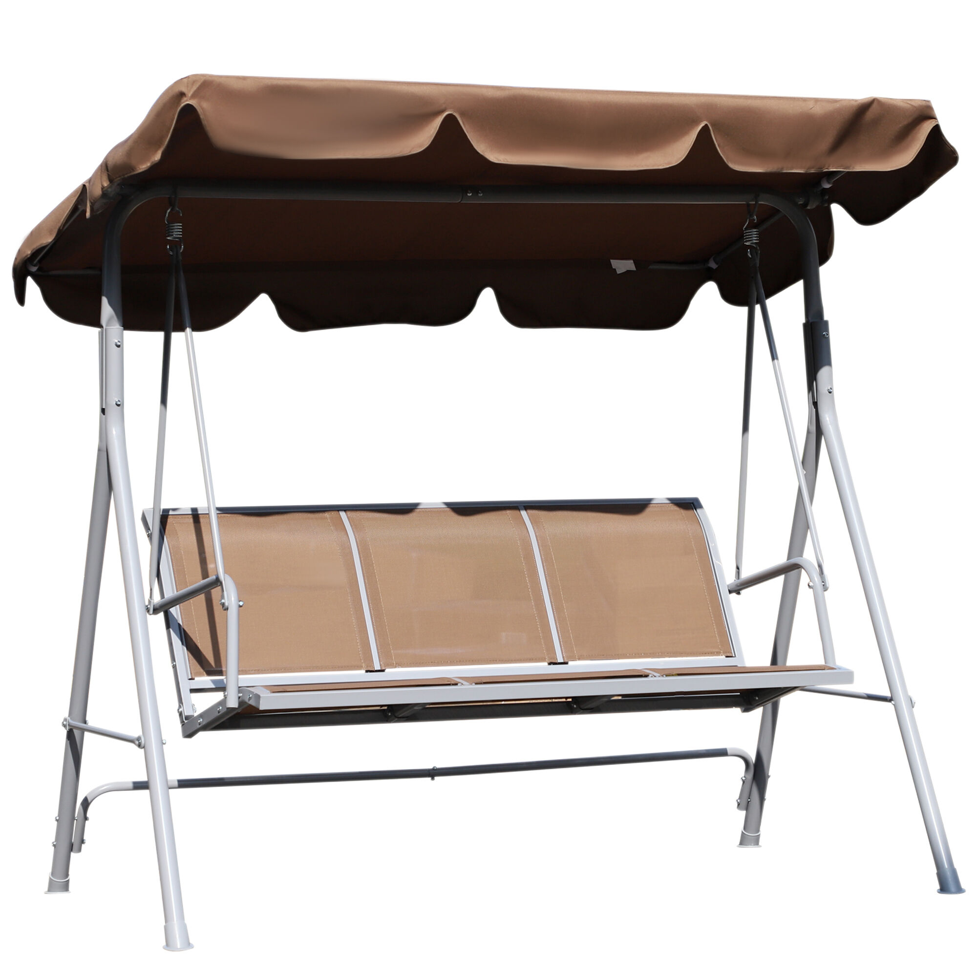 Outsunny Balanc&iacute;n Jard&iacute;n Exterior Columpio Exterior de 3 Plazas con Toldo Ajustable Respaldo Transpirable y Marco de Metal para Terraza Balc&oacute;n Carga 240 kg 171x108x154 cm Marr&oacute;n, , large Imagen numero 1