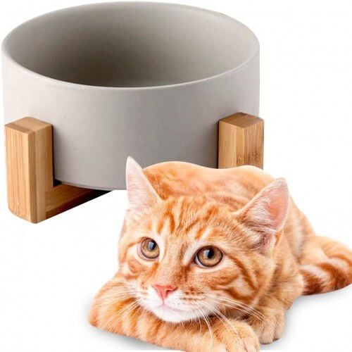 Edipets comedero de porcelana y bambú gris para mascotas thumbnail