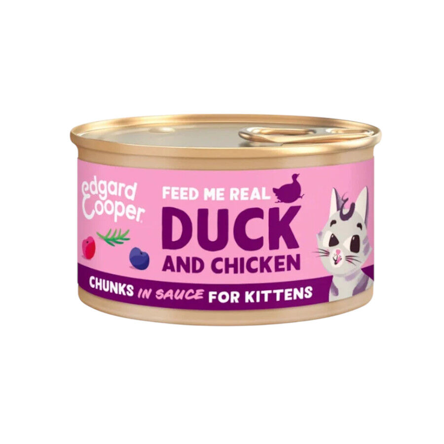 Edgard &amp; Cooper Kitten Trocitos de Pato y Pollo en Salsa lata para gatos thumbnail