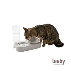 Leeby Comedero y Dispensador de Agua 2 en 1 Gris y Blanco para gatos