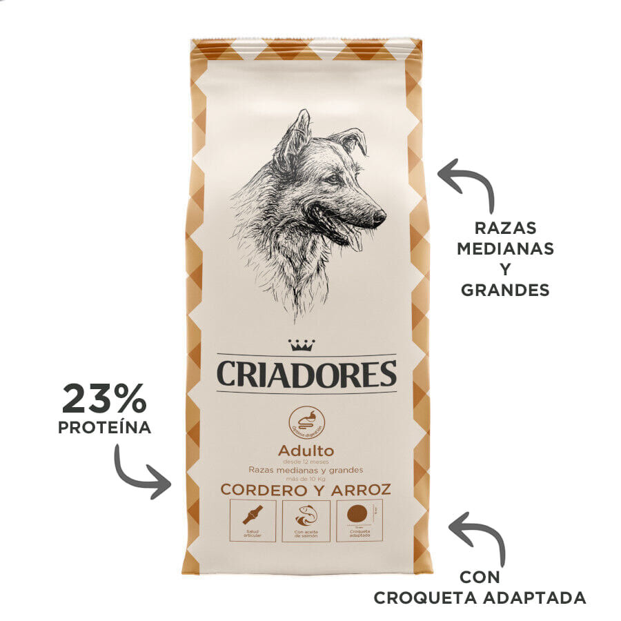 Criadores Adulto Cordero y Arroz pienso para perros de razas mediana y grande thumbnail