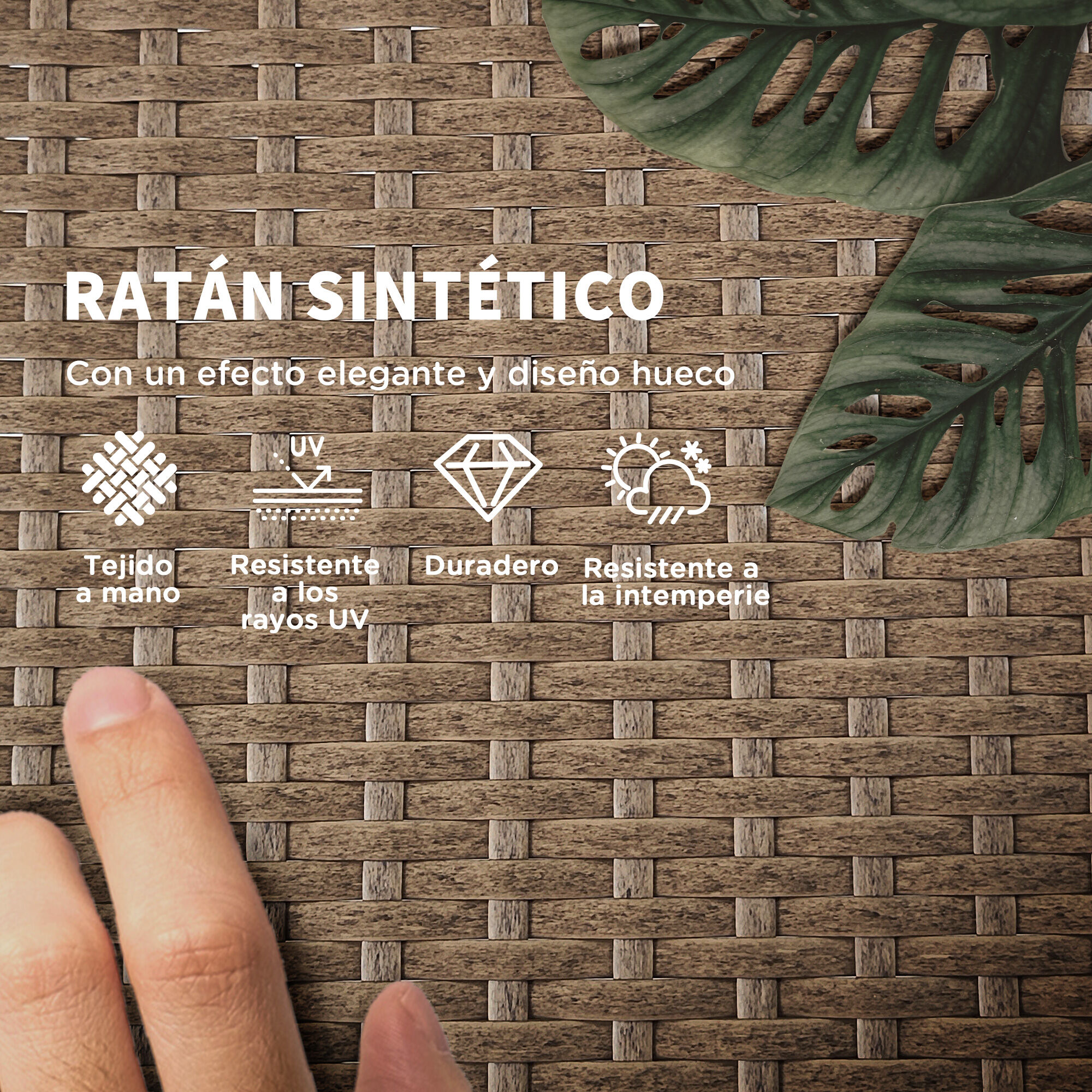 Outsunny Conjunto de 2 Tumbonas de Rat&aacute;n Tumbonas de Jard&iacute;n con Mesa de Centro Respaldo Ajustable en 5 Niveles y Cojines 196x54x32 cm Beige, , large Imagen numero 4